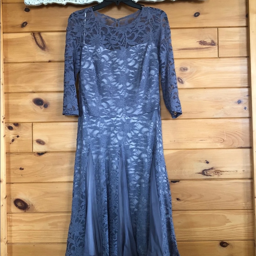 Sangria slate gray lace dress Dillards